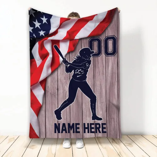 Miniatura 15 de Manta de sóftbol personalizada, manta de bandera de EE. UU., manta de forro polar Sherpa suave y acogedora, manta de sóftbol para mamá, hija, niño