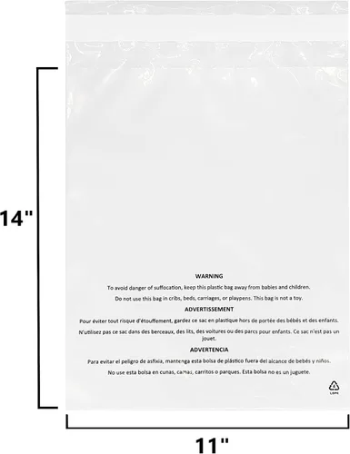 Miniatura 2 de Bolsas de polietileno transparente autosellantes de 11 x 14 pulgadas (500 unidades) con advertencia de asfixia, adhesivo permanente, cumple