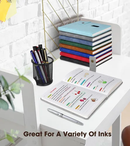 Miniatura 6 de Cuaderno rayado con bolígrafo, diario personalizado A5 de cuero de tapa dura para hombres y mujeres, 200 páginas de papel grueso de 100 GSM