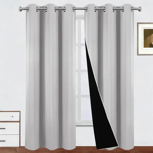 Miniatura 76 de LEMOMO Cortinas 100% opacas de 52 x 95 pulgadas, 2 paneles de oscurecimiento con aislamiento térmico para dormitorio Negro
