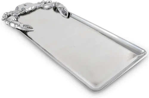 Miniatura 3 de Arthur Court Designs - Bandeja oblonga de cangrejo de aluminio, bandeja para servir alimentos, tema costero, océano, metal, calidad artesanal