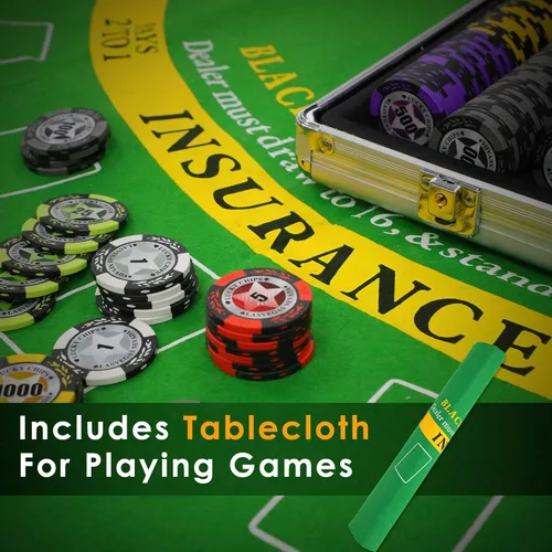 Miniatura 5 de ORIENGEAR Juego de fichas de póquer con denominaciones, viene con 500 fichas de casino compuestas de arcilla de 0.49 oz, 2 cartas, funda de aluminio