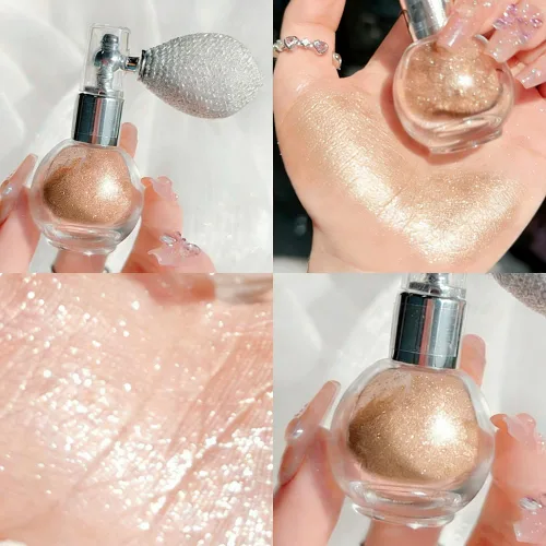 Miniatura 3 de Spray resaltador champán, polvo de brillo suelto rocío de maquillaje de alto brillo para cuerpo, cara, cabello, laca para el cabello con purpurina