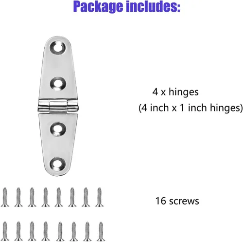 Miniatura 6 de Bisagra de correa para barco, bisagra marina, 4 x 1 pulgada (4.016 in x 1.024 in), acero inoxidable 316 con tornillos (4 piezas)