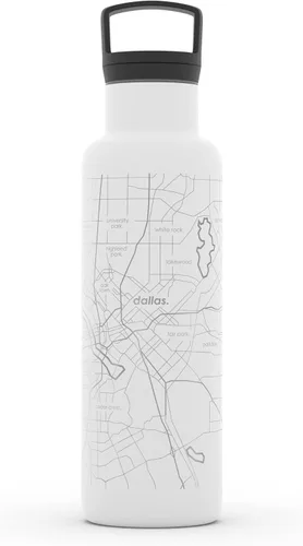 Miniatura 172 de Well Told Botella de agua aislada con mapa de Washington DC grabado, botella de acero inoxidable grabada (21 onzas, blanco) botella aislada de mapa