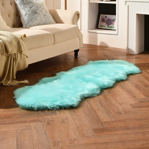 Miniatura 34 de duduta - Alfombra de pelo de oveja sintética verde esmeralda de 2 x 3 pies, alfombra esponjosa lavable para cabecera de cama pequeña, dormitorio