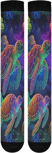 Miniatura 7 de xigua Misteriosos calcetines de compresión de tortuga pintada para mujeres y hombres, medias altas de circulación hasta la rodilla para correr