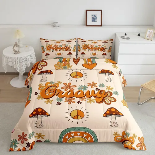 Miniatura 24 de Lindo juego de edredón de flores para niños y mujeres. Juego de ropa de cama de flores coloridas de dibujos animados, tamaño individual, bonito