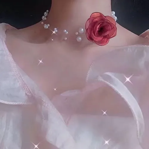 Miniatura 5 de Gargantilla de flor de rosa de camelia, collar de perlas artificiales vintage para mujer, accesorios elegantes para el cuello, collares de fiesta