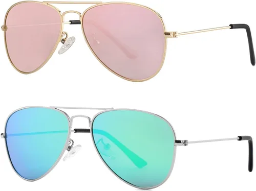Miniatura 96 de Gleyemor Lentes de sol polarizados estilo aviador para niños y niñas, jóvenes, adolescentes, dos tamaños de 1.969 in y 2.047 in