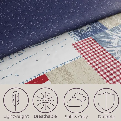 Miniatura 3 de LHC - Juego de edredón de 2 piezas con estampado de retazos náuticos americanos, colcha de microfibra suave para todas las estaciones con fundas