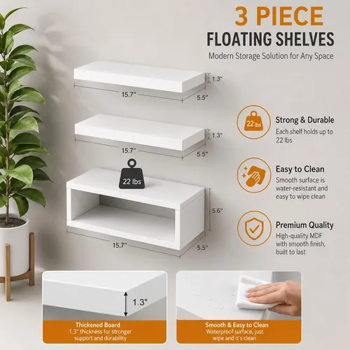 Miniatura 2 de RANK Estantes de baño sobre el inodoro, estantes flotantes montados en la pared, almacenamiento de papel higiénico, estante pequeño de decoración