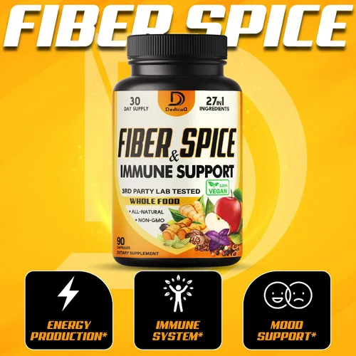 Miniatura 3 de DEDICAD Suplemento de fibra y especias 27 en 1, combinado con psyllium orgánico, manzana entera, saúco y más - Apoya el estado de ánimo, el cuerpo