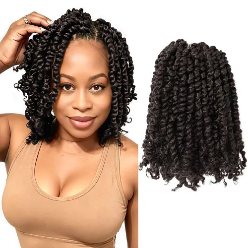 Miniatura 38 de Pelo Passion Twist de 8 pulgadas, trenzas de ganchillo pretrenzadas, paquetes de 8 paquetes (1B/negro natural)