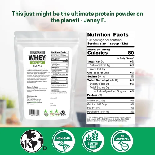 Miniatura 2 de Z Natural Foods Ultra Whey Protein - Polvo aislado de proteína de suero puro, sin sabor, sin azúcar, aislado de suero sin sabor con proteínas