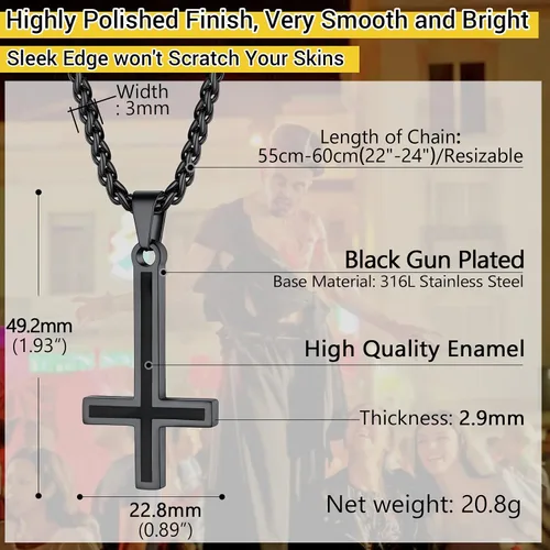 Miniatura 79 de PROSTEEL Satanic Jewelry Upside Down Cross Necklace for Men Women, 316L Stainless Steel/925 Sterling Silver Inverted Cross/Leviathan Cross Pendant