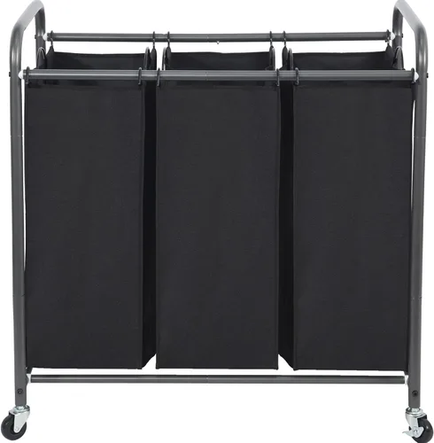 Miniatura 13 de STO STO Clasificador de ropa sucia de 3 secciones, cesta de ropa con 3 bolsas, cesta de lavandería con ruedas resistentes y bolsa extraíble para Gris