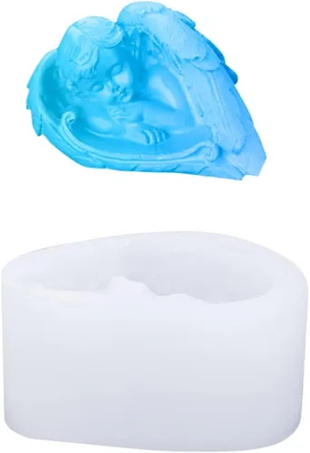 Miniatura 6 de Molde de jabón de ángel durmiente, querubín en alas y plumas de resina epoxi de silicona, molde de estatua de ángel hecho a mano para hacer