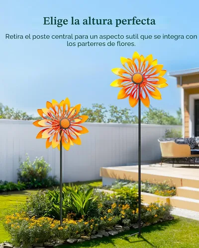 Miniatura 6 de Giradores de Viento de Jardín de Girasol - Molino de Viento Giratorio Cinético de Metal para Exteriores, Decoración de Césped, Patio y Jardín