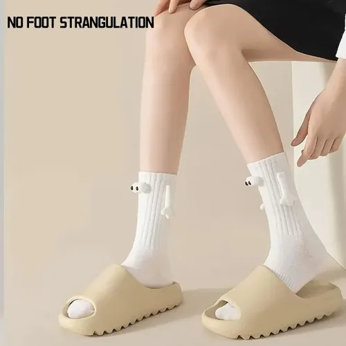 Miniatura 5 de hanvate Paquete de 2 calcetines tomados de la mano, calcetines divertidos y lindos 3D para parejas, regalos para mejores amigos