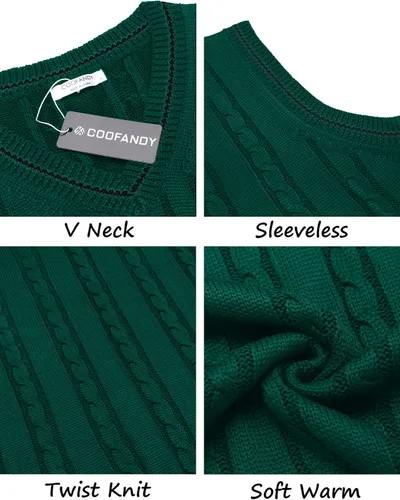 Miniatura 5 de COOFANDY Suéter para hombre, cuello en V, ajustado, casual, sin mangas, tejido trenzado