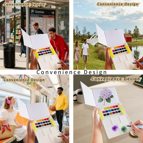 Miniatura 2 de Juego de pintura de acuarela, juego de pintura de viaje de colores vivos, juego de pintura fácil de agarrar, tamaño compacto, kit de acuarela con 18