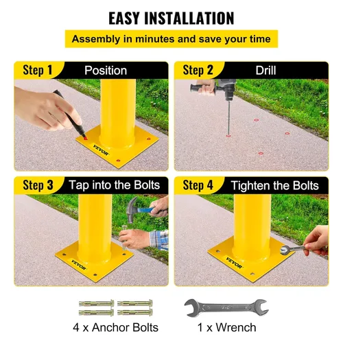 Miniatura 6 de BestEquip Bolardo de seguridad 36-4.5 Bolardo de barrera de seguridad 4-1/2" DE 36" de altura Revestimiento de polvo amarillo Tubo de acero Barrera