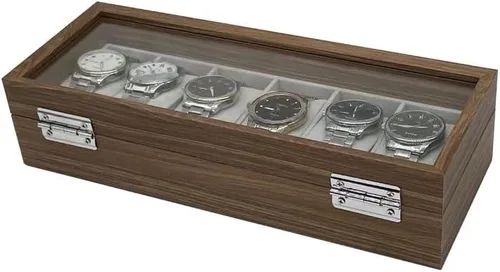 Miniatura 4 de Caja de reloj vitrina organizador de joyas con tapa de vidrio (madera-6slot)