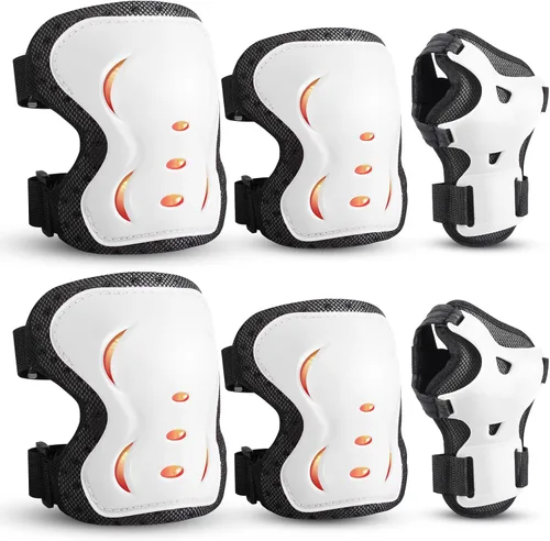 Miniatura 10 de Rodilleras para niños/jóvenes/adultos, coderas con protectores de muñeca, conjunto de equipo de protección de 6 piezas para patinaje sobre ruedas