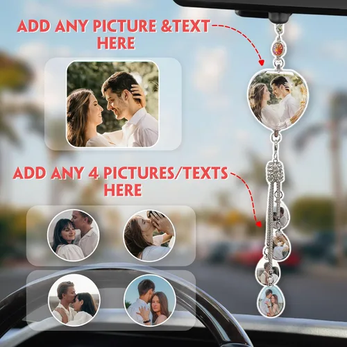 Miniatura 2 de Dijes colgantes de cristal personalizados para automóvil con fotos y textos personalizados Adorno colgante de espejo retrovisor Colgante de foto