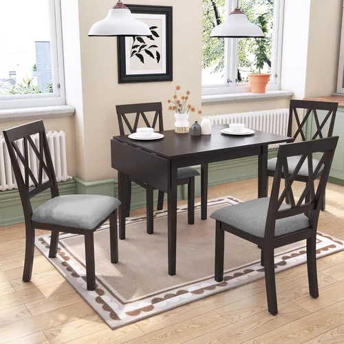 Miniatura 34 de JIVOIT Juego de mesa de comedor de 3 piezas con altura de mostrador, juego de comedor de madera maciza con 2 taburetes tapizados, mesa de comedor