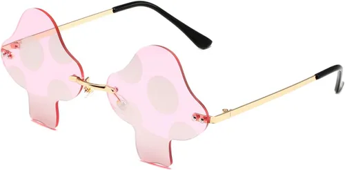 JOVAKIT Gafas de sol con forma de hongo para mujeres y hombres, vintage, sin marco, retro, fiesta rave, Halloween, anteojos (ororosa)