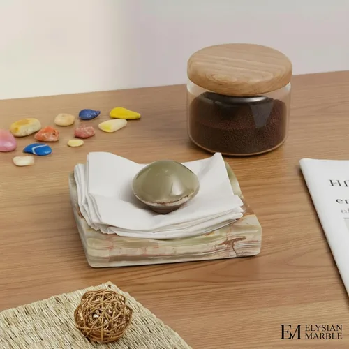 Miniatura 4 de Servilletero de cóctel de mármol con peso, moderno servilletero cuadrado para mesa, servilletero pesado decorativo para comedor en interiores y Verde
