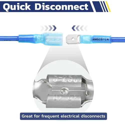 Miniatura 3 de haisstronica 100 conectores de pala termorretráctiles, AWG 22-10, conectores de cable de desconexión rápida, terminales de pala hembra y macho