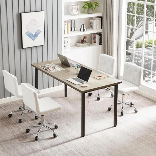 Miniatura 6 de VECELO Silla de tocador de piel sintética con respaldo medio sin brazos, altura ajustable, giratoria en 360°, para oficina en casa, color blanco
