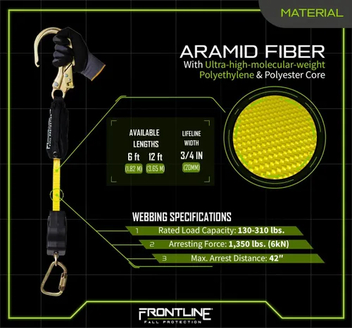 Miniatura 5 de Frontline RPA12R - Correa de aramida de 3.66 m de una sola pata SRL con gancho de acero reforzado Ligera, duradera y compacta Capacidad de 140.6
