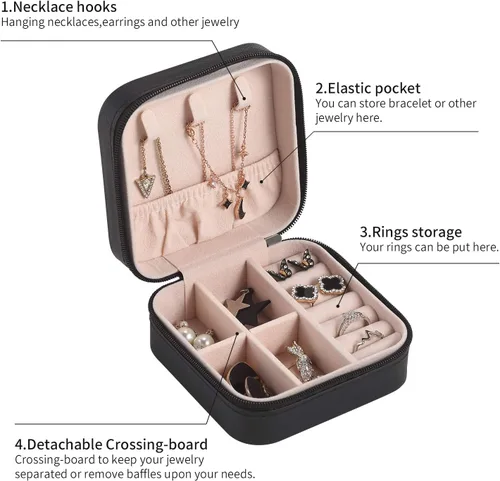 Miniatura 3 de Casegrace - Mini joyero portátil de viaje de cuero para joyas, organizador de anillos, caja de regalo para niñas y mujeres