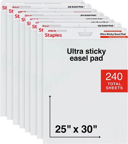 STAPLES Ultra Sticky Easel Pad, 25" x 30", 30 Sheets/Pad, 8 Pads/Pack (ST62838)