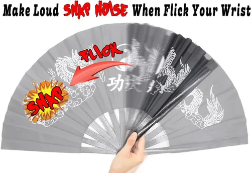 Miniatura 6 de OMyTea Ventilador de mano plegable grande de bambú para hombres y mujeres, ventilador de mano chino japonés de Kung Fu Tai Chi con funda de tela
