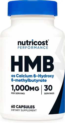 Nutricost HMB (As Calcio Beta-hidroxi beta-metilbutirato) 1,000 mg, 60 cápsulas – 500 mg por cápsula, sin OMG, sin gluten, 30 porciones