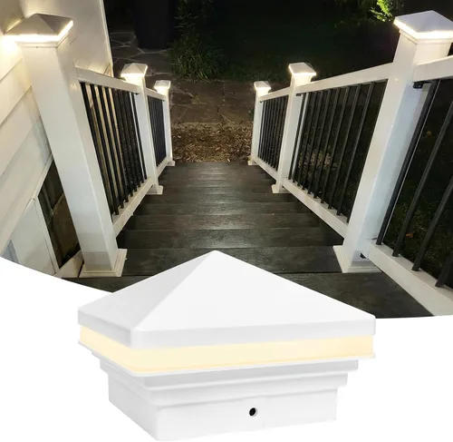 Miniatura 10 de GKOLED Luz de poste de tapa plana, 9-15V AC/DC 3W IP65 impermeable para exteriores, iluminación de cubierta LED de 2700K para postes de 3.5x3.5 4x4