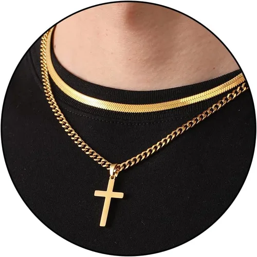 Collar de cruz para hombres y niños, de acero inoxidable en capas, cadena de espiga cubana, colgante de cruz religiosa, joyería de moda, regalos de