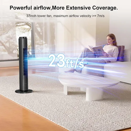 Miniatura 3 de Antarctic Star Ventilador de torre portátil sin aspas oscilante de 80° para dormitorio, temporizador de 12 horas, 6 modos de velocidad, 4 modos