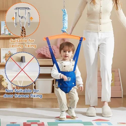Miniatura 2 de FUNLIO Jersey de bebé con gancho de techo para 6 a 24 meses, puente de puerta de bebé para jugar en interiores y exteriores, puerta de puente azul