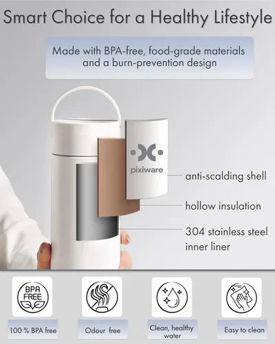 Miniatura 7 de Tapa elevadora para agua caliente sobre la marcha, 15.2 fl oz, pequeña tetera eléctrica portátil, 4 ajustes preestablecidos de temperatura Blanco