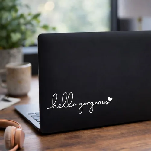 Miniatura 2 de 2 calcomanías de vinilo con el texto “Hello Gorgeous” para espejo retrovisor, amor propio, cuidado personal, para la ventana del auto y laptop
