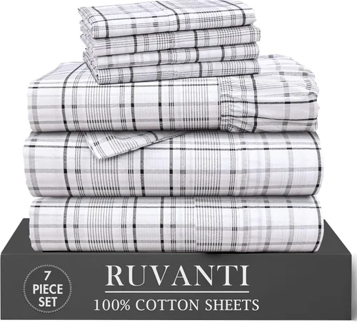 Miniatura 56 de RUVANTI 6 Piezas Sábanas de Algodón - 100% Algodón Natural Suave, Ligeras y Transpirables Sábanas de Percal Crujiente, Sábanas de Cama Tamaño Full