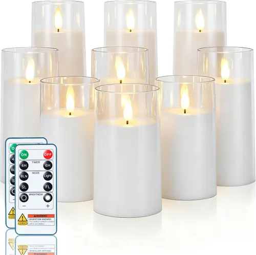 Miniatura 11 de Homemory Velas parpadeantes sin llama de color blanco puro, velas LED acrílicas con control remoto y temporizador, juego de 5
