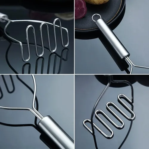 Miniatura 7 de Triturador de patatas, acero inoxidable resistente de metal con pulido de espejo, utensilio de triturador de alimentos, machacador de mano, puré