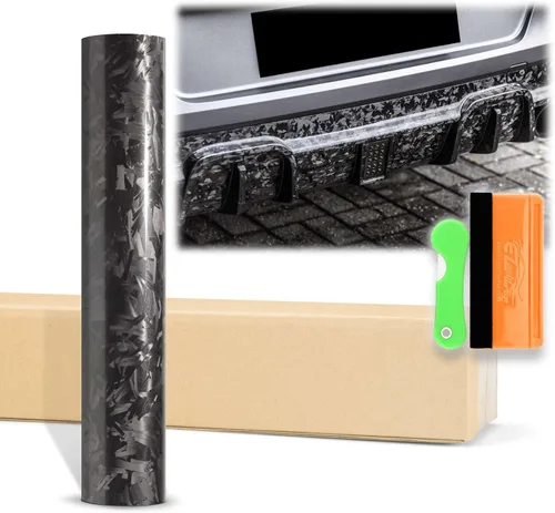 Miniatura 26 de 2 piezas de 4"x8" (10cm x 20cm) Muestra Vinilo Texturizado de Fibra de Carbono Forjada Cortada 24K Negro Brillante para Envolver Auto Carro